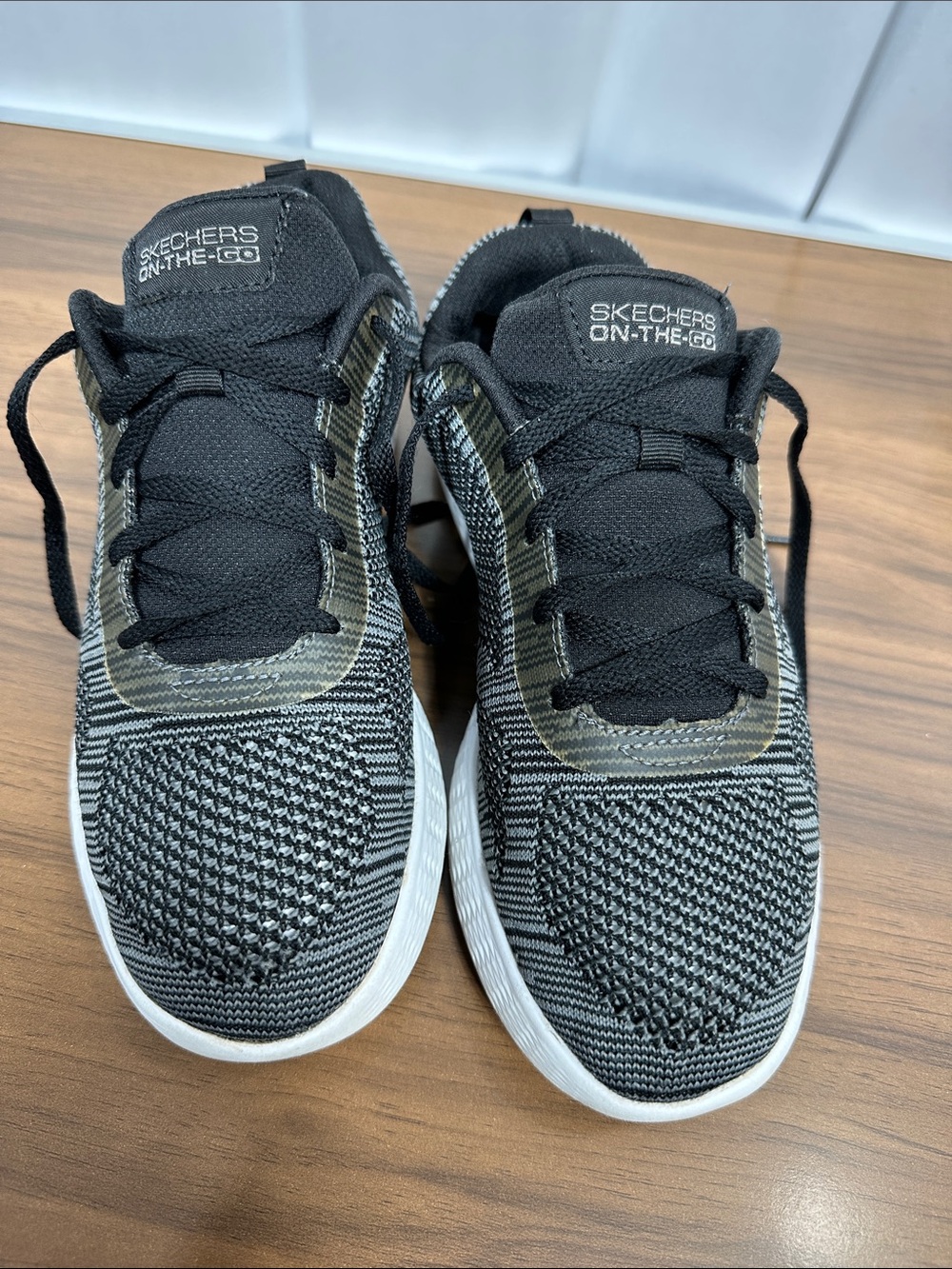 Skechers Black and White Knit Slip-On Sneakers